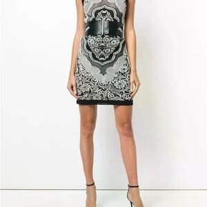Balmain Black and White Ornate Mini Dress